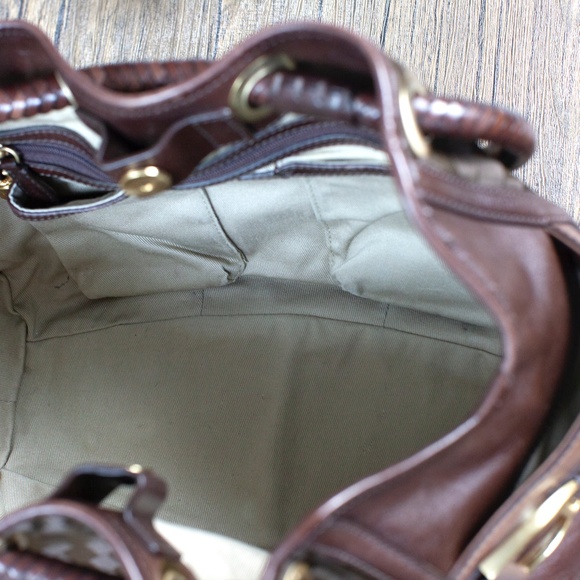 Cole Haan Brown Leather Shoulder Bag | Braided Handles | Magnetic Closure - Picture 7 of 10